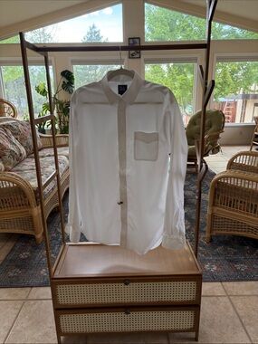 Jos. A. Bank White Long-Sleeve Dress Shirt with Chest Pocket